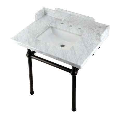 Kingston Brass 30 Carrara Marble Console Sink with Brass Legs, Marble WhiteOil Rubbed Bronze LMS3030MBSQ5